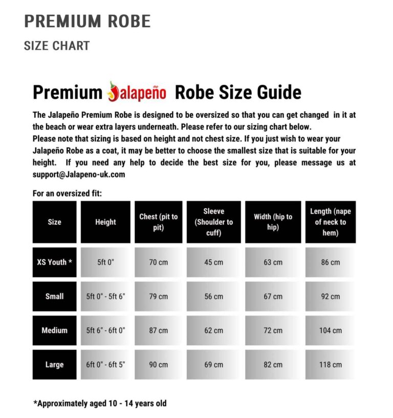 JALAPEÑO Size guide